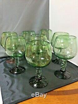 8 Vintage Mexican Wine Water Glasses Goblets 24 oz Bubble Glass Twisted Stem