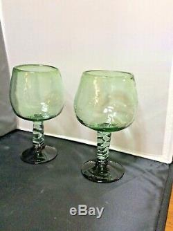 8 Vintage Mexican Wine Water Glasses Goblets 24 oz Bubble Glass Twisted Stem