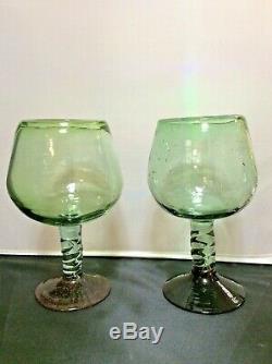 8 Vintage Mexican Wine Water Glasses Goblets 24 oz Bubble Glass Twisted Stem