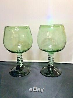8 Vintage Mexican Wine Water Glasses Goblets 24 oz Bubble Glass Twisted Stem
