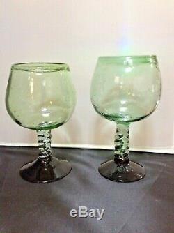 8 Vintage Mexican Wine Water Glasses Goblets 24 oz Bubble Glass Twisted Stem