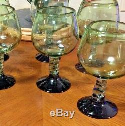 8 Vintage Mexican Wine Water Glasses Goblets 24 oz Bubble Glass Twisted Stem