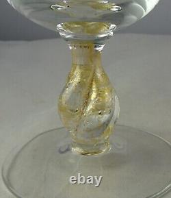 8 Vintage Murano Art Glass Wine Goblets Engraved Grapes Gold Aventurine Stems