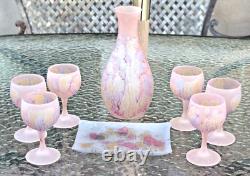 8 Vintage Pink Satin Reuben Drip Wine glasses Decanter & Tray
