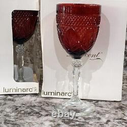 8 Vintage Ruby Red Luminarc Christmas Arcoroc Arques Duran Crystal Wine Glasses