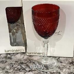 8 Vintage Ruby Red Luminarc Christmas Arcoroc Arques Duran Crystal Wine Glasses
