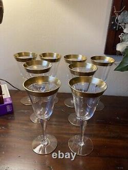 8 Vintage Tiffin Franciscan Rambler Rose Gold-Encrusted Crystal 8 Wine Goblets