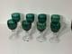 8 Vintage Val St Lambert Green Cut Glass Wine Glasses