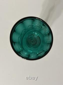 8 Vintage Val St Lambert Green Cut Glass Wine Glasses
