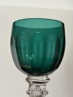 8 Vintage Val St Lambert Green Cut Glass Wine Glasses