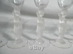 8 Vtg Cambridge Glass Nude Stem Statuesque Wine Goblet Frosted Male Clear