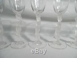 8 Vtg Cambridge Glass Nude Stem Statuesque Wine Goblet Frosted Male Clear