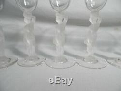 8 Vtg Cambridge Glass Nude Stem Statuesque Wine Goblet Frosted Male Clear