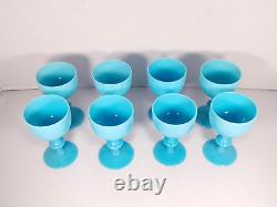 8 Vtg. PV France Portieux Vallerystall Blue Opaline Cordial Glass Goblets 4.5