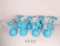 8 Vtg. PV France Portieux Vallerystall Blue Opaline Cordial Glass Goblets 4.5