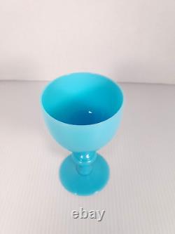 8 Vtg. PV France Portieux Vallerystall Blue Opaline Cordial Glass Goblets 4.5