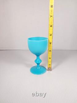 8 Vtg. PV France Portieux Vallerystall Blue Opaline Cordial Glass Goblets 4.5