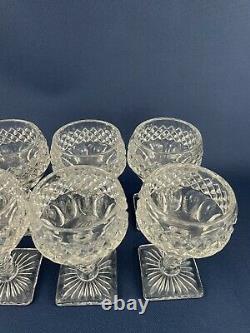 8 vintage Mid-Century Modern clear pressed wine glasses square foot 1940s 1950s