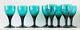 8x antique 18th C White Wine Glass, ca. 1780 Holland, blue turquoise crystal