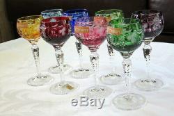 8x vintage Bohemian cut to clear crystal Traube by NACHTMANN wine hock GOBLETS