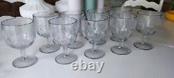 9 Bartlett Collins beer wine glasses Grapes Etched Glass Gold Rim blue Vintage