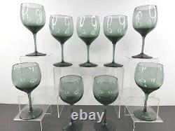 9 Lenox Blue Rhapsody Wine Glasses Set Vintage 6 1/8 Elegant Gray Smoke Lot