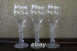 9 VINTAGE FROSTED NUDE LADY STEM WINE GLASSES Art Deco Bayel STYLE