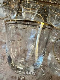 9 Vintage Lenox Shell Water Wine Cocktails Crystal Glasses Gold Trim 8