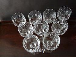 9 Vintage Stuart Crystal Carlingford Cut Hock Wine Glasses, Signed