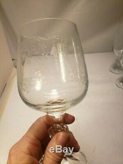 9 Vtg. Beautiul Etched Design Romantic Crystal Stemware wine Glasses wedding