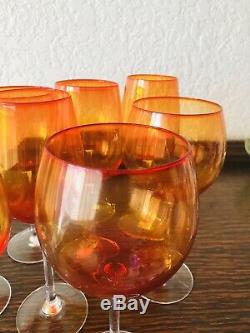 (9)vintage Blenko Wine Glasses. Blenko Wine Goblets