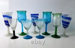 9pc Vintage Assorted Hand blown wine and cocktail glasses minute seed bubbles 9pc Vintage Assorted Hand blown wine and cocktail glasses minute seed bubbles