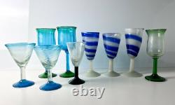9pc Vintage Assorted Hand blown wine and cocktail glasses minute seed bubbles