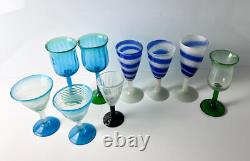 9pc Vintage Assorted Hand blown wine and cocktail glasses minute seed bubbles