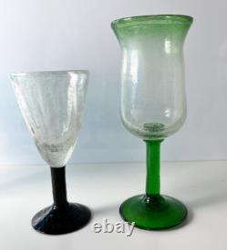 9pc Vintage Assorted Hand blown wine and cocktail glasses minute seed bubbles