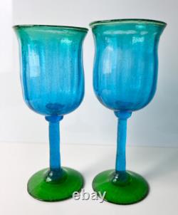 9pc Vintage Assorted Hand blown wine and cocktail glasses minute seed bubbles