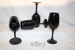 9pc Vintage BLACK AMETHYST 7 Red & White Wine Glasses and 9 Champagne Flutes