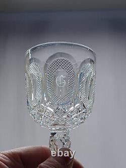 ABP Signed Hawkes Buckle Pattern Cut Glass 5 1/2 Inch Wine Glass C. 1910-20