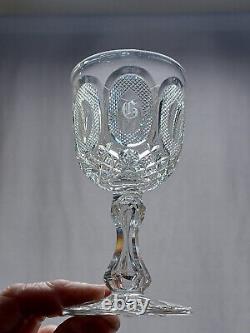 ABP Signed Hawkes Buckle Pattern Cut Glass 5 1/2 Inch Wine Glass C. 1910-20