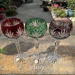 AJKA Caroline Crystal Wine Glasses, Color Cut to Clear Wine Glasses Set Of 3