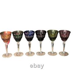 AJKA Discontinued Vintage Hungarian Crystal Cut To Clear Rainbow Wine Glasses