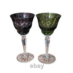 AJKA Discontinued Vintage Hungarian Crystal Cut To Clear Rainbow Wine Glasses