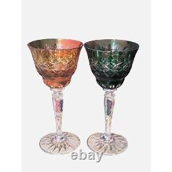 AJKA Discontinued Vintage Hungarian Crystal Cut To Clear Rainbow Wine Glasses