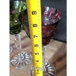 AJKA Discontinued Vintage Hungarian Crystal Cut To Clear Rainbow Wine Glasses