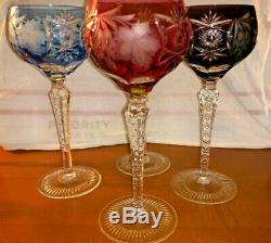 AJKA MARSALA Crystal Multicolored 81/4 Set of 4 vtg TRAUBE HOCK WINE Glasses