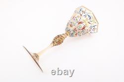 ANTIQUE Moser Salviati Canine & Foliate Wine Glass Enameled Venetian Murano VTG