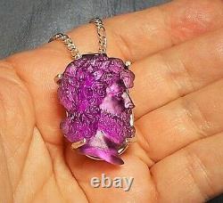 A 1910 Amethyst Bacchus Cameo Large Male Wine God Leaves Grapes in Hair Necklace