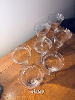 All 7! Vintage Fostoria Laurel Crystal Water/ Wine Glasses in the #6017 pattern