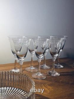 All 7! Vintage Fostoria Laurel Crystal Water/ Wine Glasses in the #6017 pattern