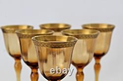 Amber Tiffin Franciscan Gold Rim Laurel Leaf Band Set of 6 Vintage Wine Glasses